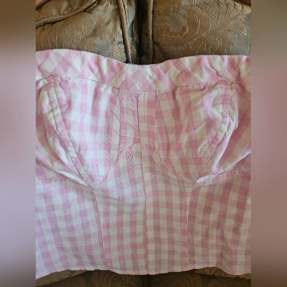 NWOT Free People Pink/White Gingham Bustiet Strapless Top - Picture 9 of 16